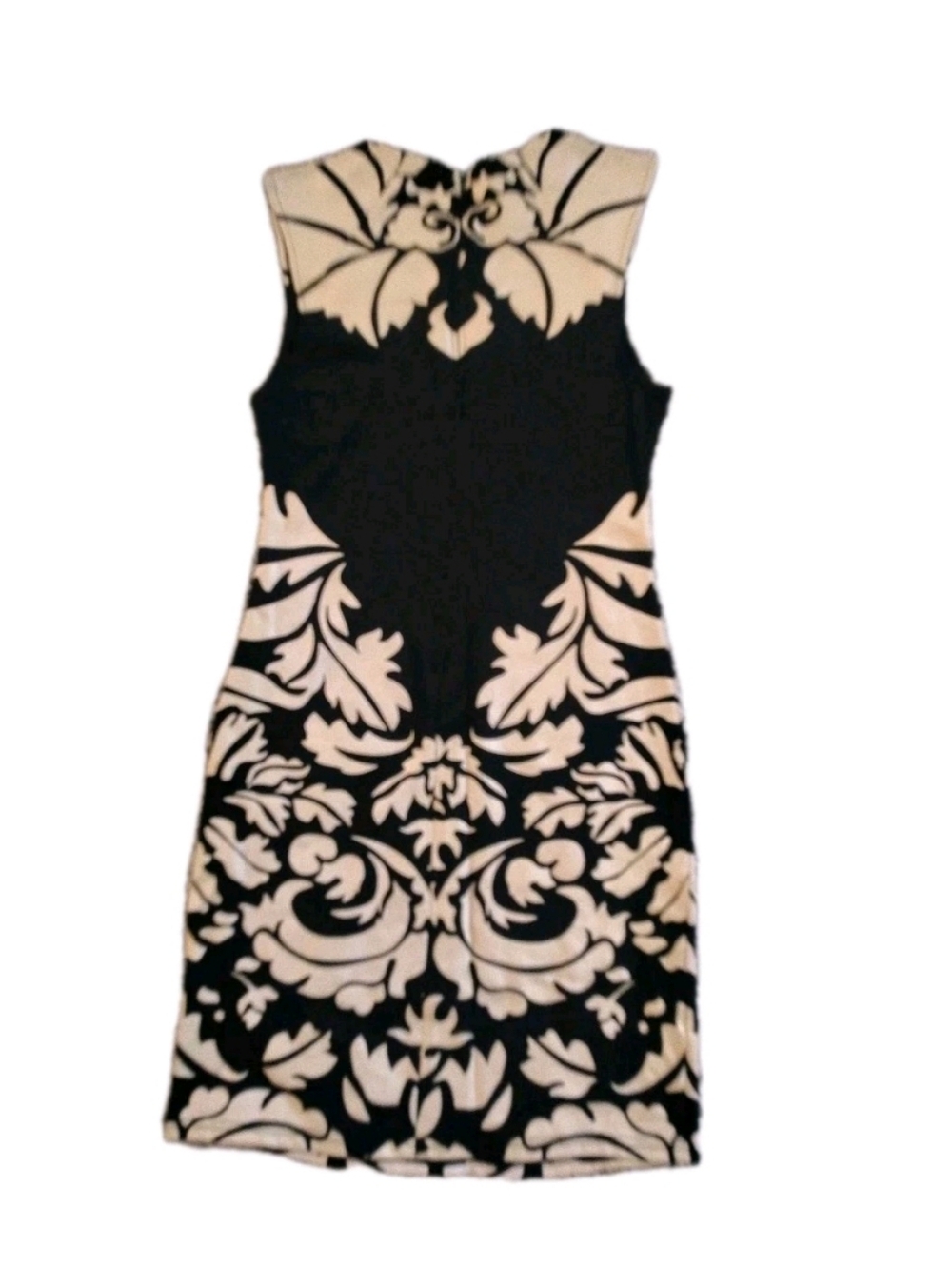Arden B Black Mini Dress with Beige Baroque Motif M NWT